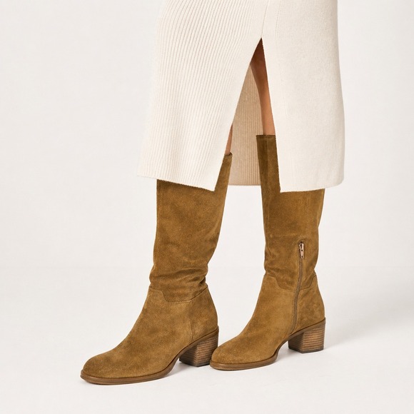 Lucky Brand Shoes - Lucky Brand Suede High Knee Boots Women's Size 6.5 Brown Block Heel Side Zip